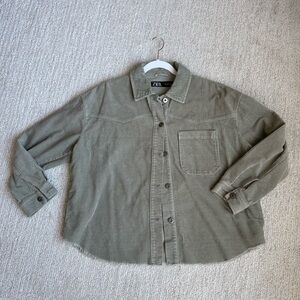 ZARA- Western Green Corduroy Shacket with Frayed Hem